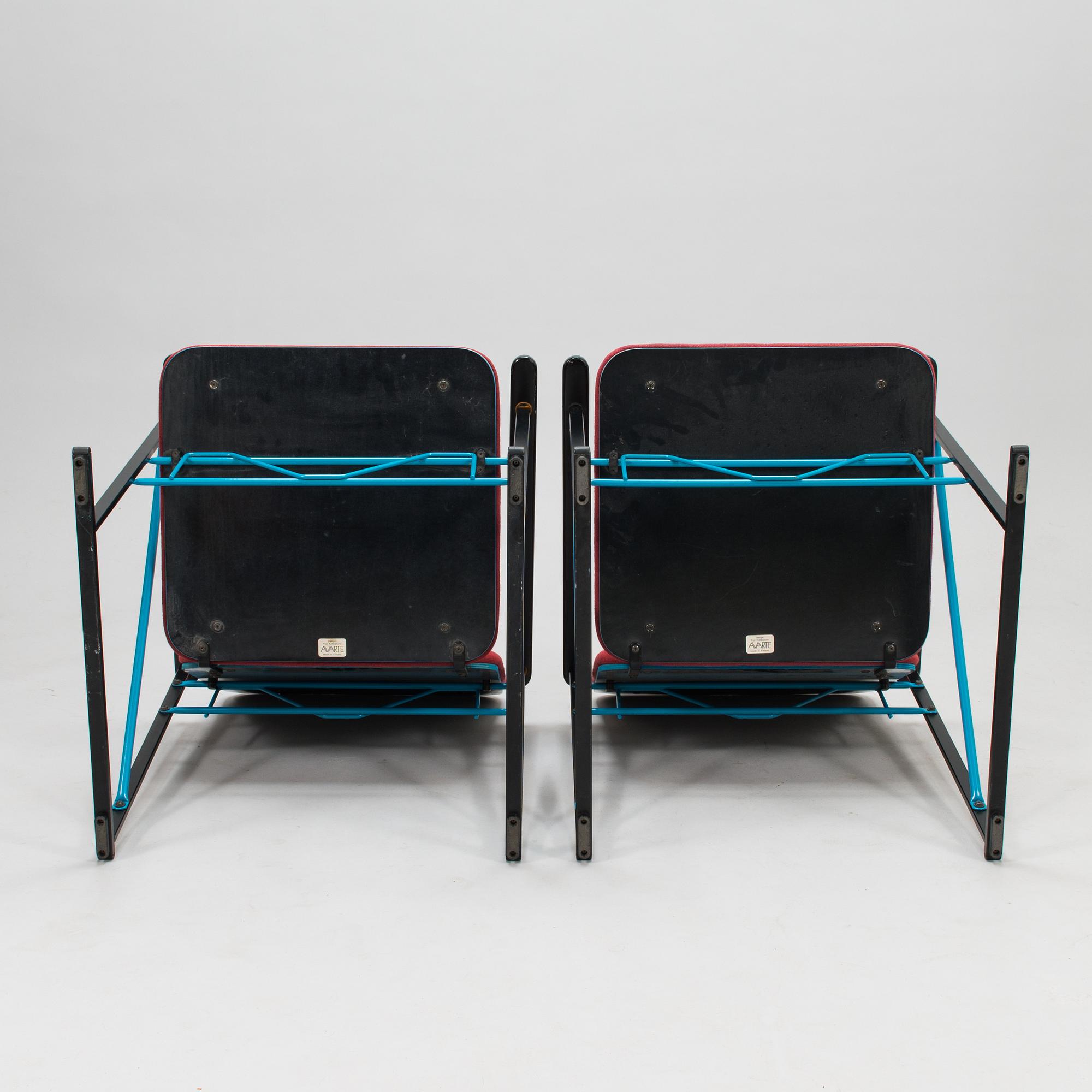 A pair of 1980s A500-series Armchairs and an ottoman by Yrjö Kukkapuro, Avarte, Finland.