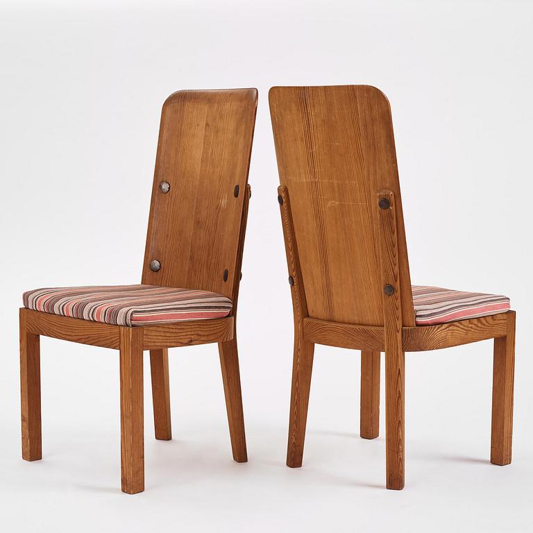 Axel Einar Hjorth, a set of six stained pine "Lovö" chairs, Nordiska Kompaniet, Sweden, 1930s.