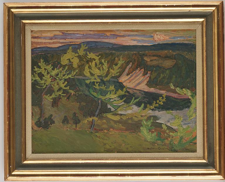 Helmer Osslund, "Nipor i kvällssol" (Sunset over sandy river banks).