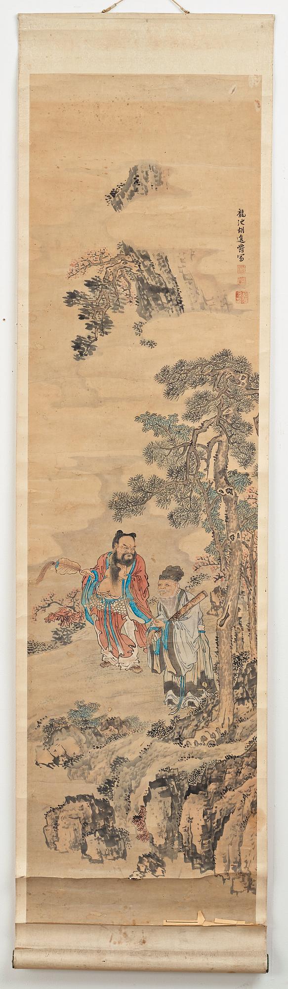 RULLMÅLNINGAR, tre stycken, tusch och färg på papper. Qingdynastin, 1800-tal.