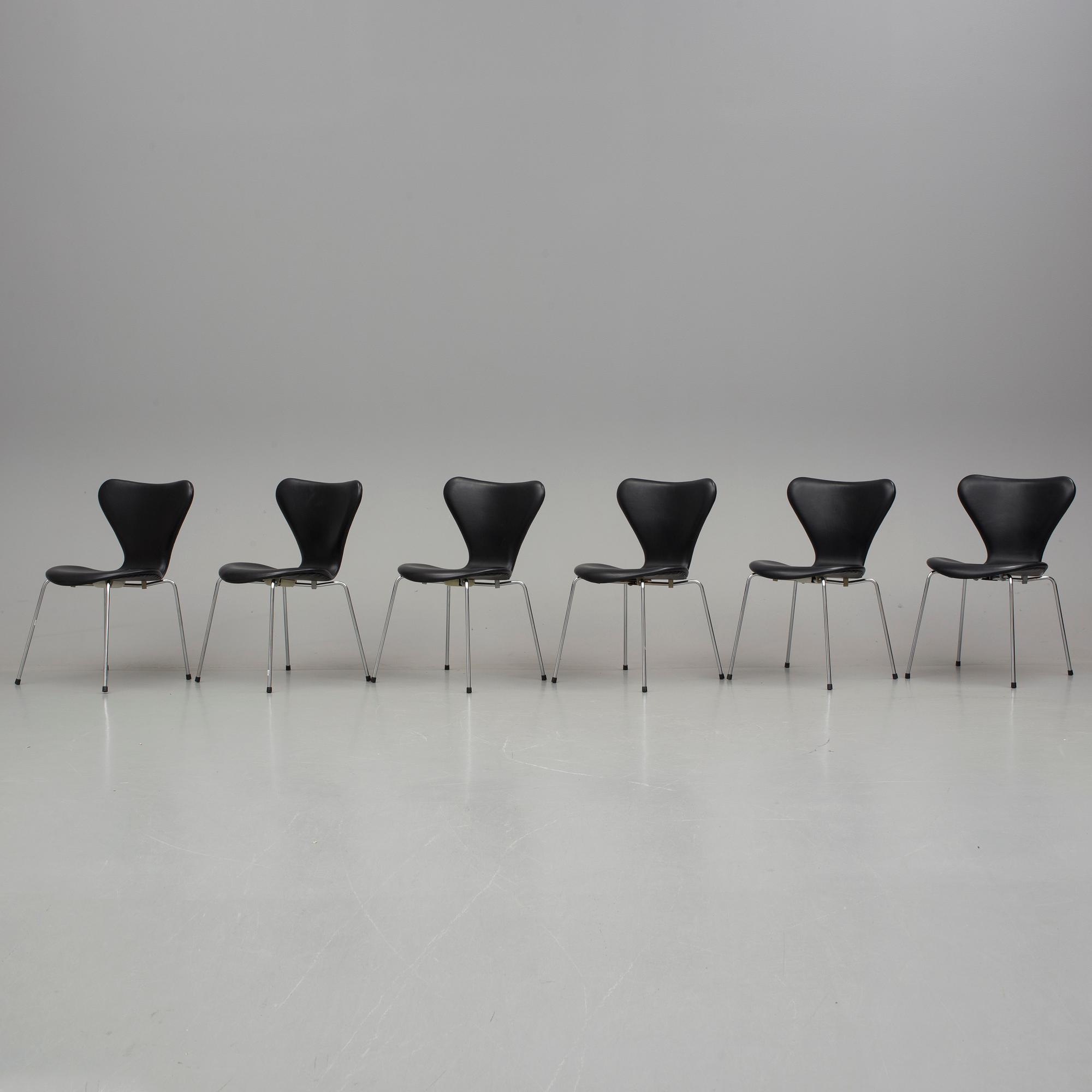 ARNE JACOBSEN, stolar, 6 stycken, "Sjuan", Fritz Hansen, 1900/2000-tal.