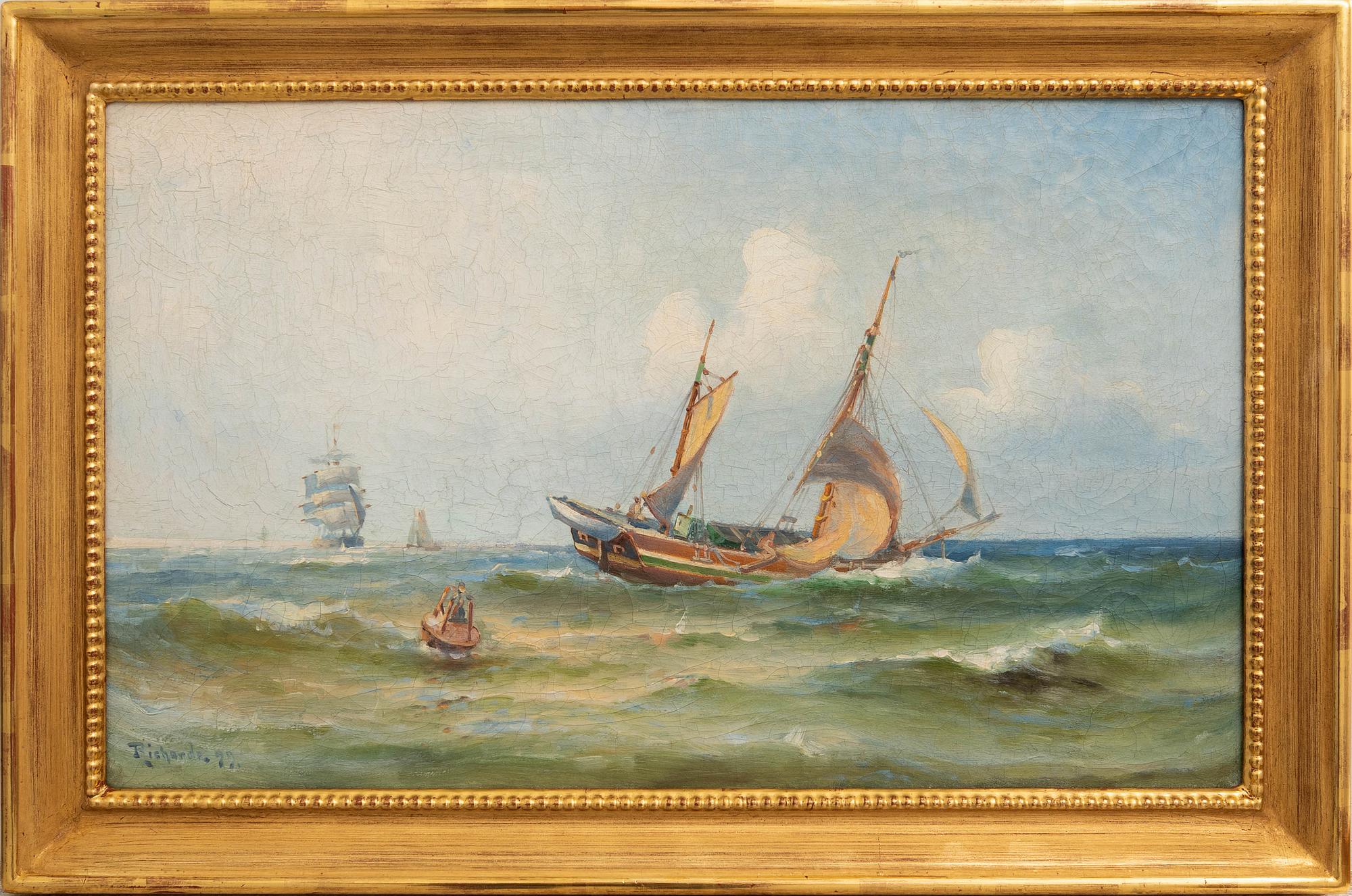 Ludvig Richarde, Two-masted schooner at sea.