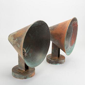 VÄGGLAMPOR, ett par, koppar, möjligen ASEA, 1900-talets mitt.