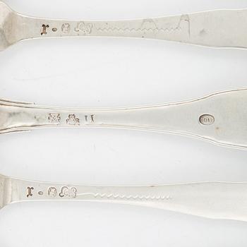 11 Swedish Silver Forks, Sweden 18th century.