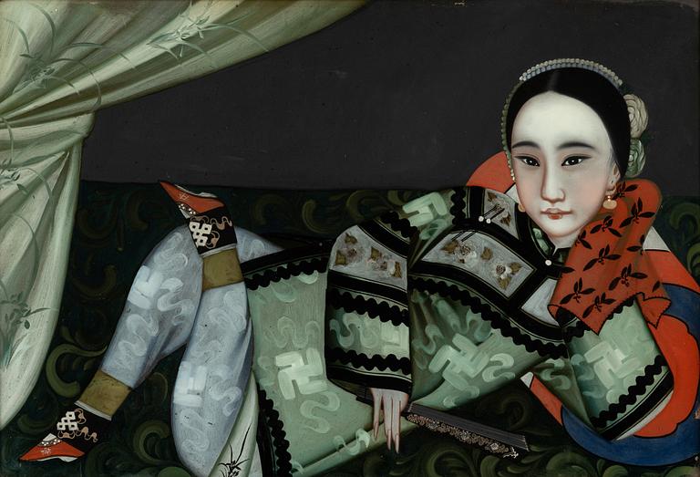 Glasmålningar, ett par, Kina, 1900-tal.
