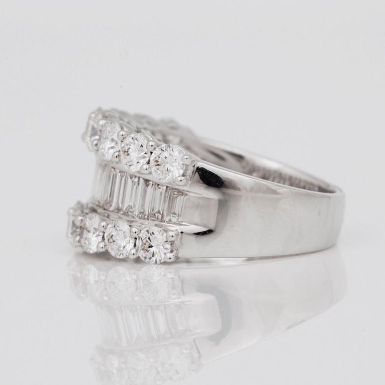 A 2.99 ct brilliant- and baguette-cut diamond ring.