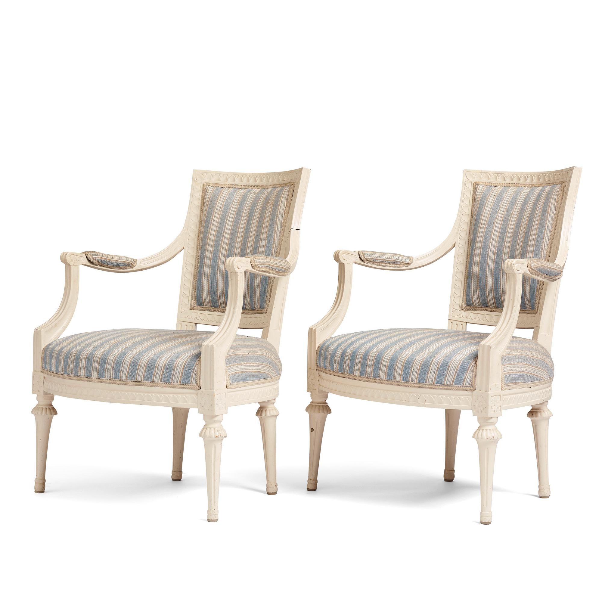 A pair of Gustavian armchairs, second part of the 18th century.