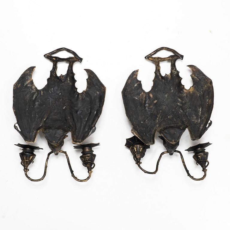 William Tonks & Sons, a pairf of wall sconces, Art Nouveau, Liberty & Co, Birmingham, circa 1900.
