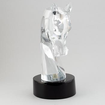 A Lalique Tête de Cheval Glass Horse Head Sculpture, signed.