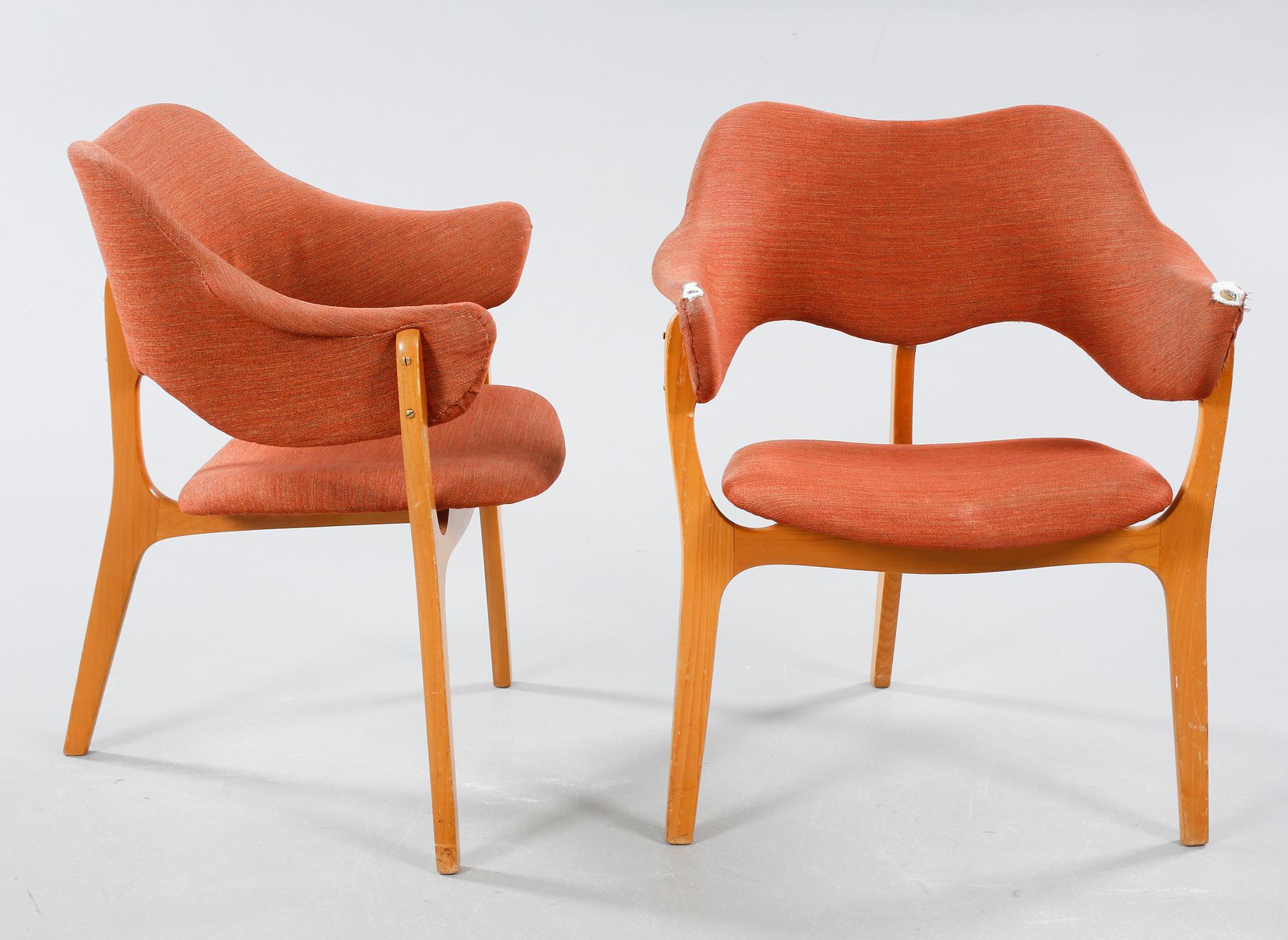 A pair of armchairs, designed by Kjell Hjall & Bjarne Stave for Møre Lenestolfabrikk, Norway, in production from 1954.