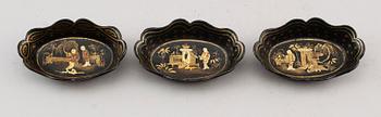 SKÅLAR, 3 st, papier maché, Kina, 1800-tal.