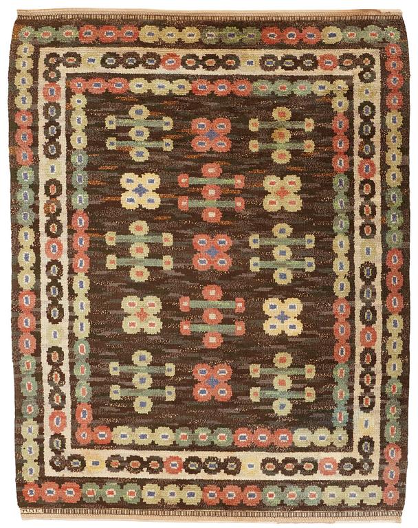 Märta Måås-Fjetterström, A CARPET, "Svarta fällen med grönt", knotted pile, ca 173 x 134 cm, signed MMF.