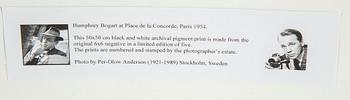 PER-OLOW ANDERSON, a photograph of Humphrey Bogart numbered 2/5 on verso.