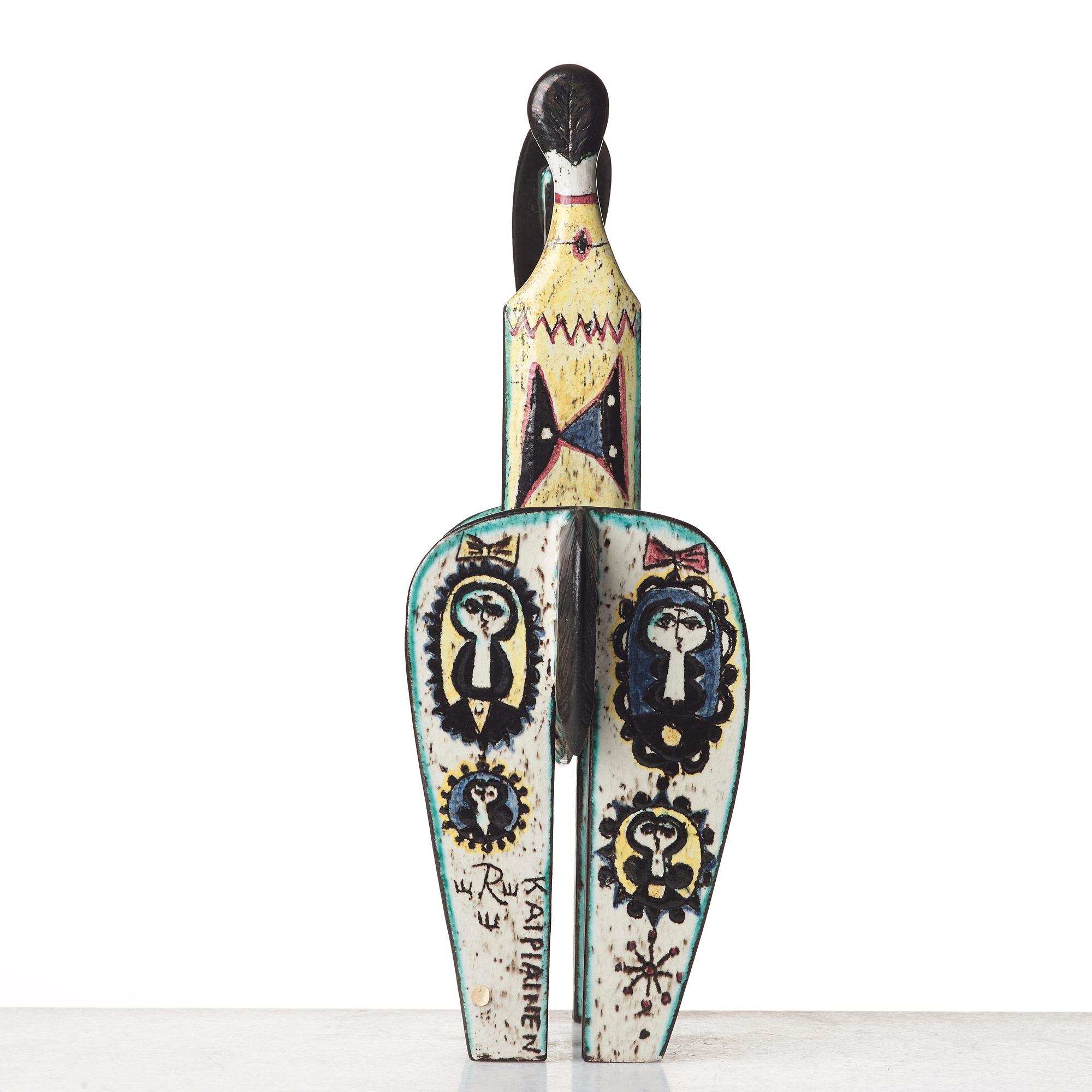 Birger Kaipiainen, skulptur, häst med ryttare, Rörstrand 1950-tal.