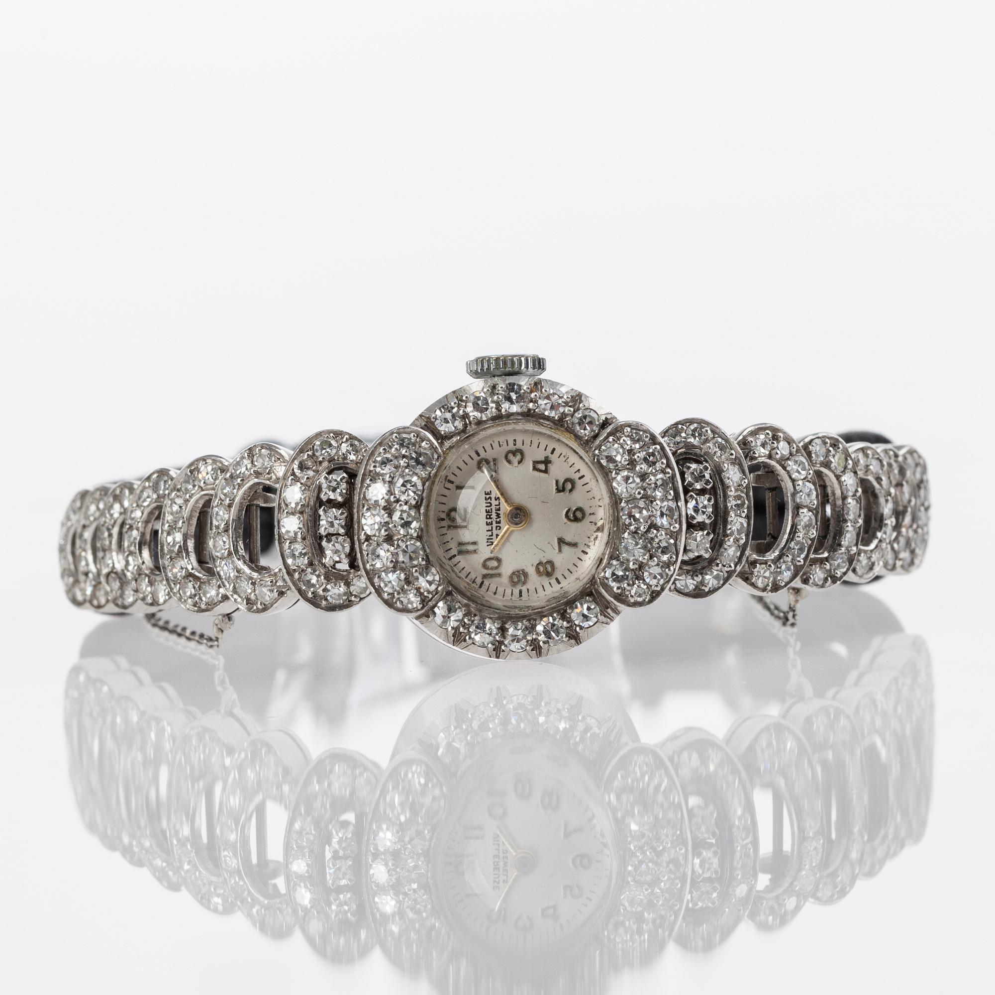 ARMBANDSUR, dam, Villereuse, platina med 8/8-slipade diamanter tot. ca 2 ct. Art Déco, 1930-tal.