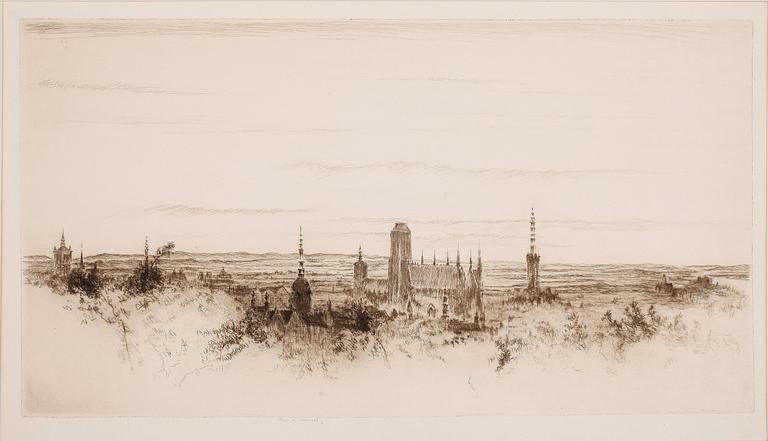 FREDERICK ARTHUR FARRELL, etsningar 8 st, i mapp "Poland and danzig", omkring 1925.