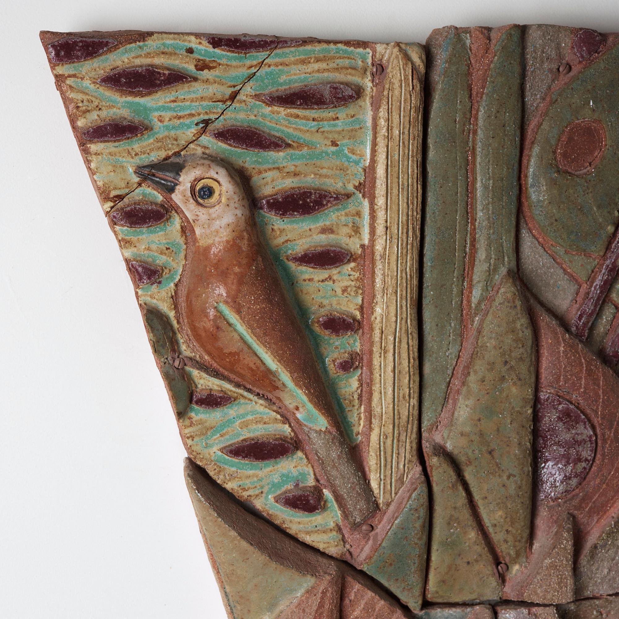 Tyra Lundgren, relief "En fågel sjunger i gryningen bland stora blad", egen ateljé 1950-tal.