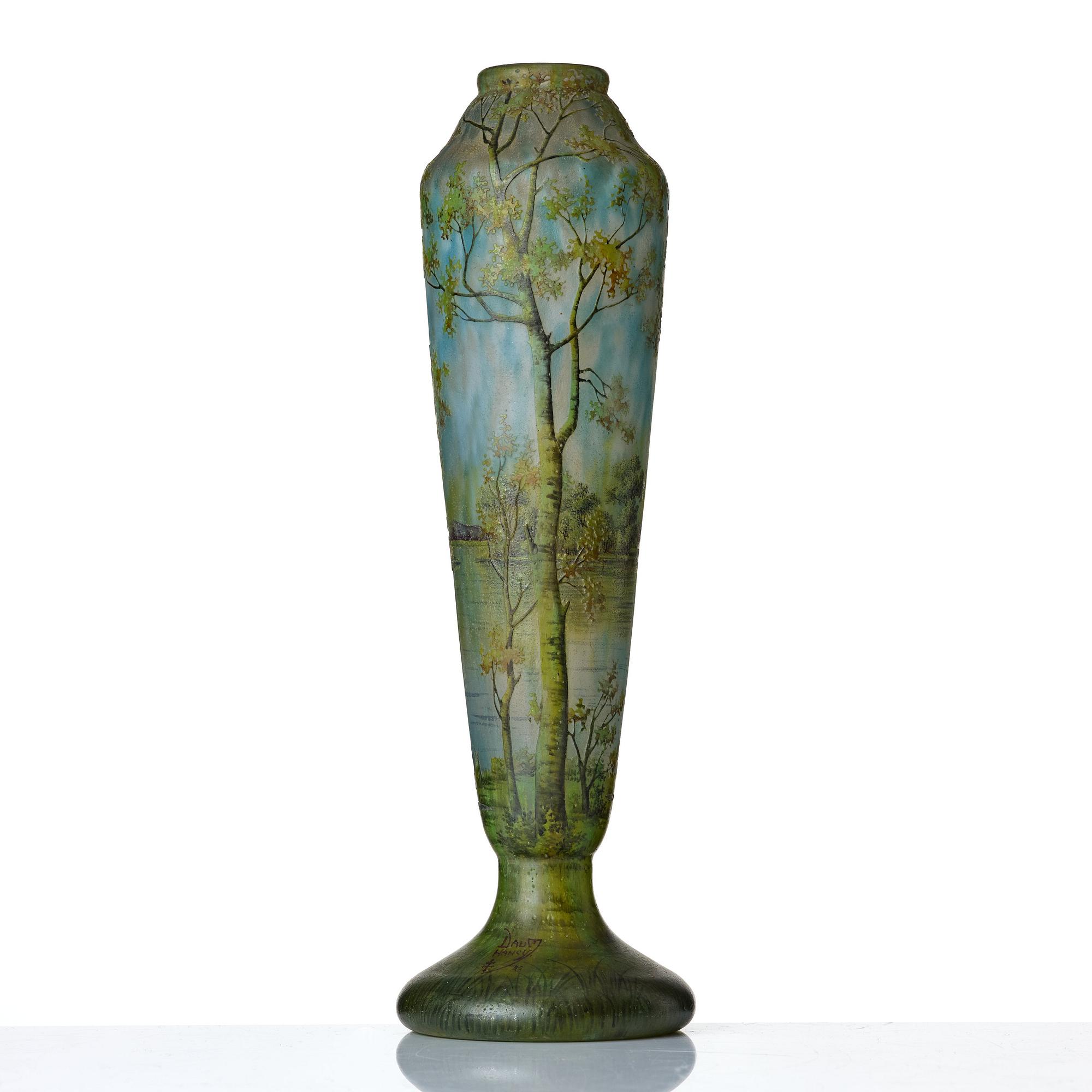 Daum, an Art Nouveau enamel painted cameo glass vase, Nancy France.