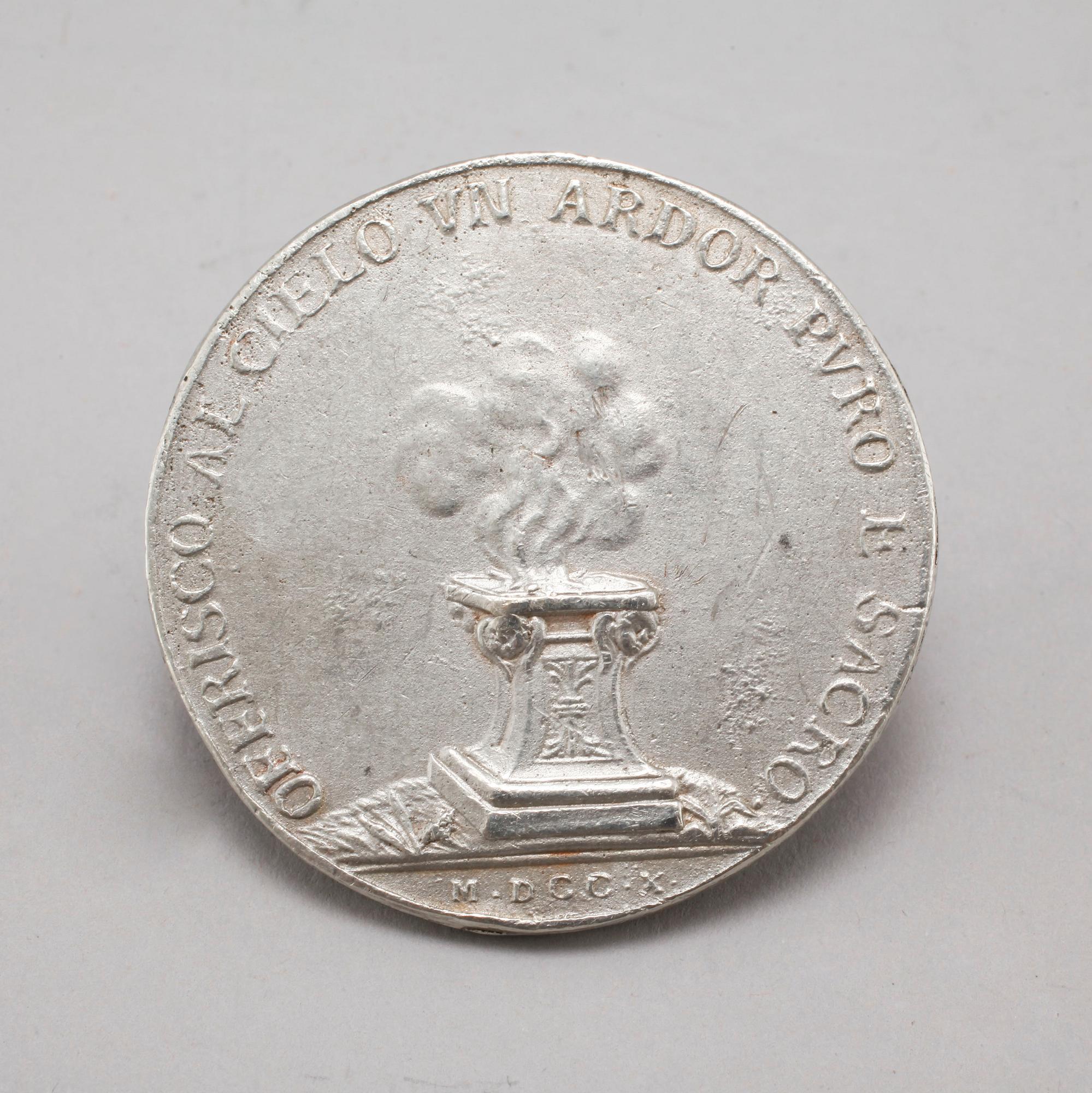 Two pewter medallions, 18th century.