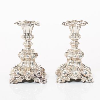 Candelsticks, a pair, silver, Baroque style, CG Hallberg, Stockholm, 1943.