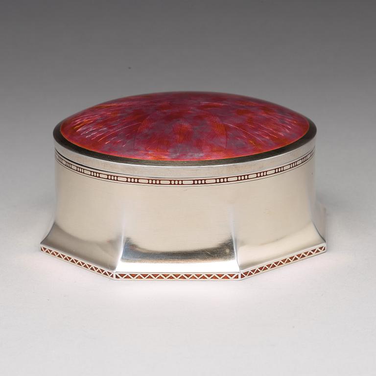 Ferdinand Boberg, an Art Nouveau silver and enamelled bonbonnière executed by C.G Hallberg, Stockholm 1909.