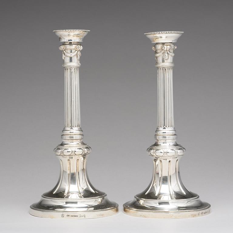 A pair of Swedish Gustavian silver candlesticks, mark of Johan Henrik Schvart, Karlskrona 1789.