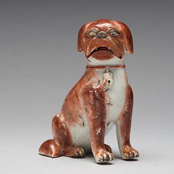 A Chinese porcelain figure of a pug dog, Qing dynasty, Qianlong (1736-95).