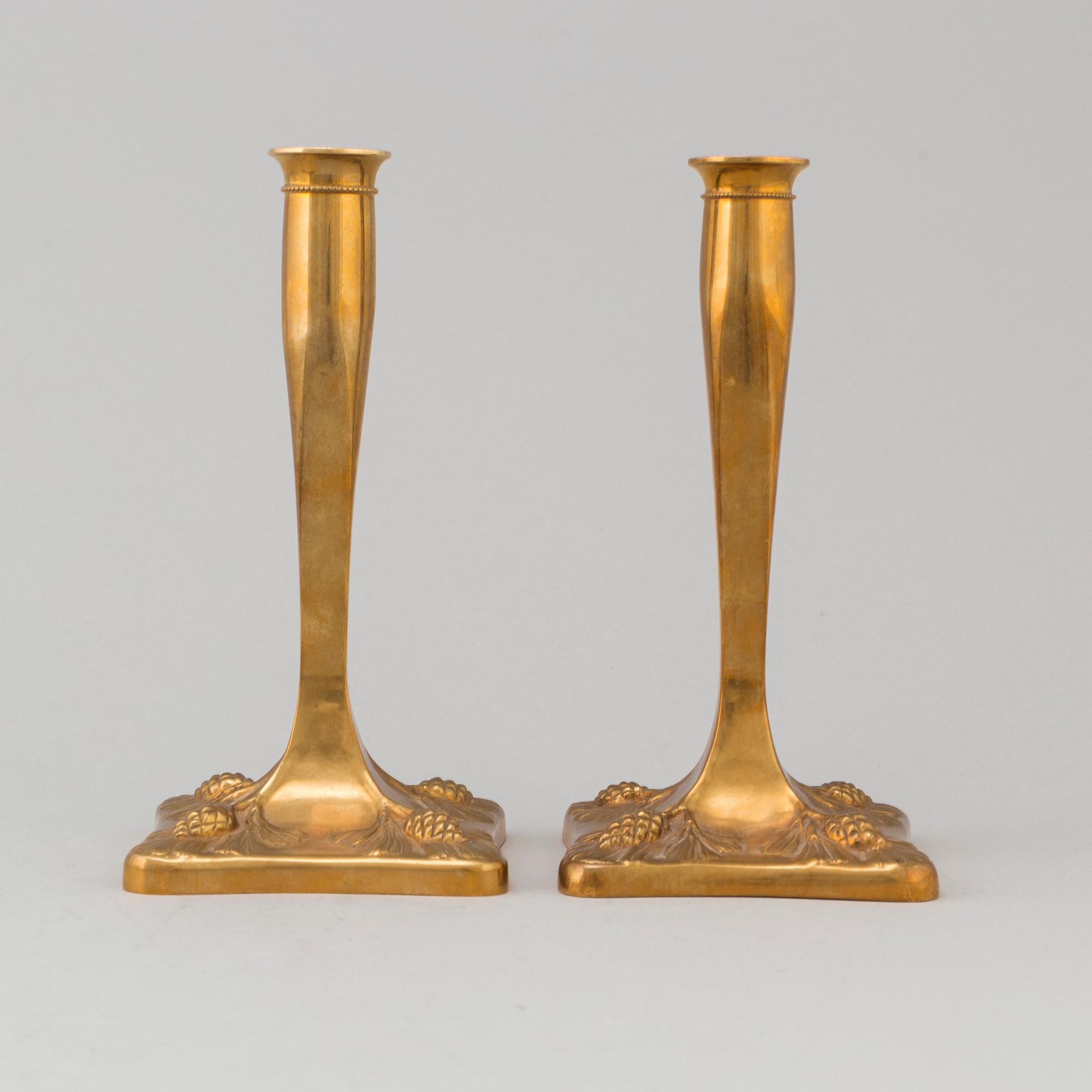 CARL HJALMAR NORRSTRÖM, a brass writing table set, 5 pieces, Art Nouveau, Skultuna.