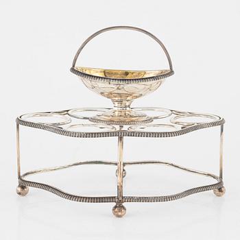Äggställ, silver, bl.a. Walker Knowles & Co, Sheffield, England, 1800-tal.
