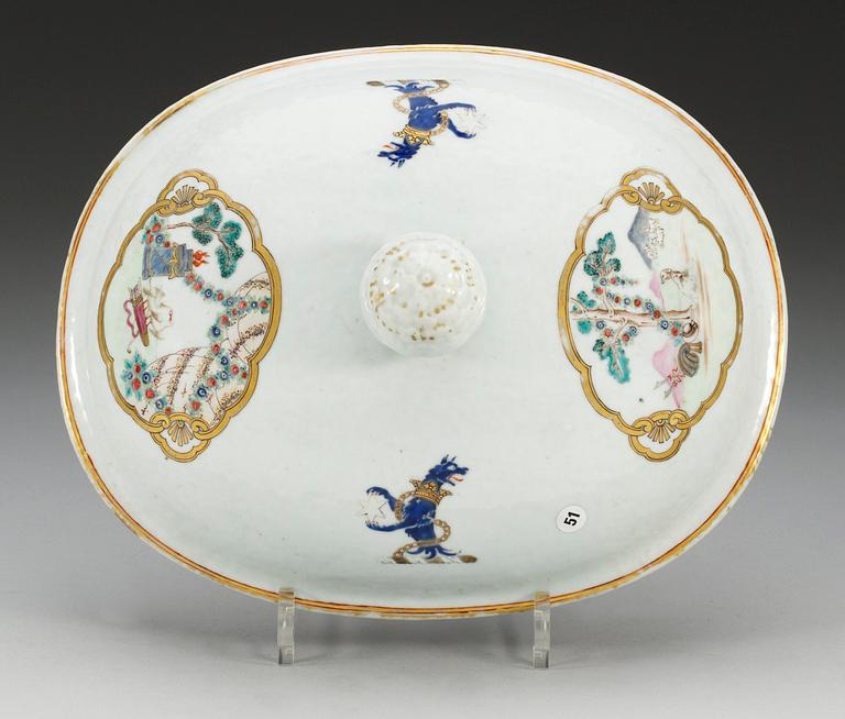 A famille rose armorial tureen with cover, Qing dynasty, Qianlong (1736-95) ca 1746.