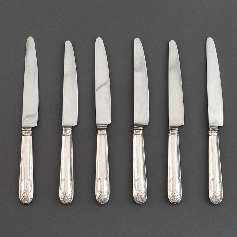 AI Björkman, matknivar, 6 st, silver, Gammal Fransk,  Stockholm 1829.