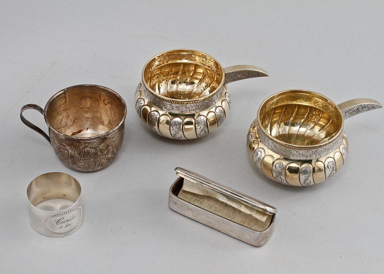 PARTI SILVER, 5 delar, 1800/1900-tal. Vikt 670 g.