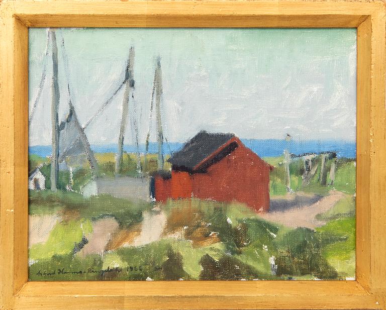 Astrid Harms-Ringdahl, Fishing shed and boat, motif from Österlen.