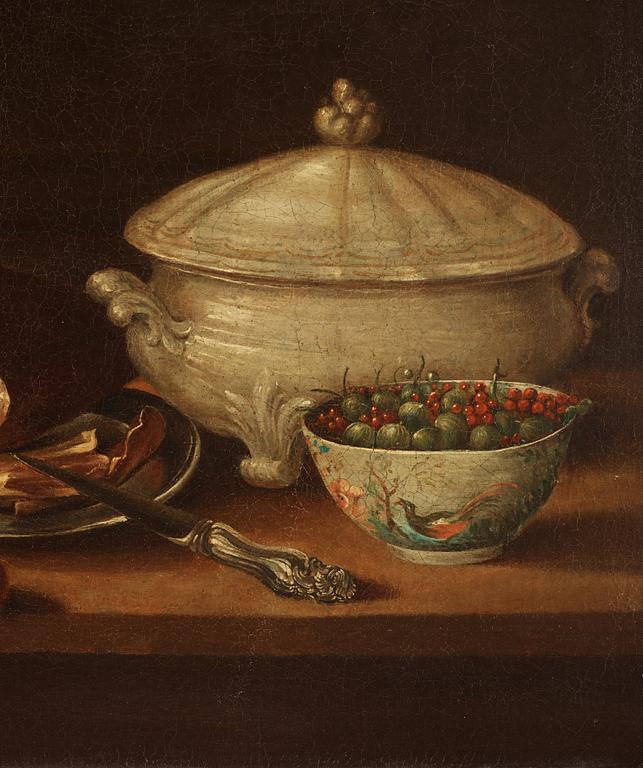 Pehr Hilleström, Pehr Hilleström, Still Life with Piece of Meat, Tureen, Bread, and Bowl with Gooseberries and Red Currants.