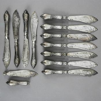 FISKKNIVAR, 11 st, silver, Ryssland 1900-talets början. Märkt G Radke. Total vikt 679 gr.