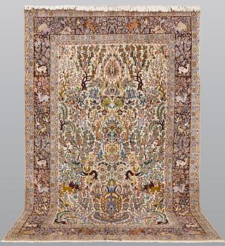 Matta, Figural Isfahan, part silk, Signerad, ca 327 x 208 cm.