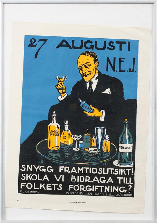 Seven posters from Propaganda centralen N.E.J, Gothenburg, printed at A Lindgren & Sons in 1922.