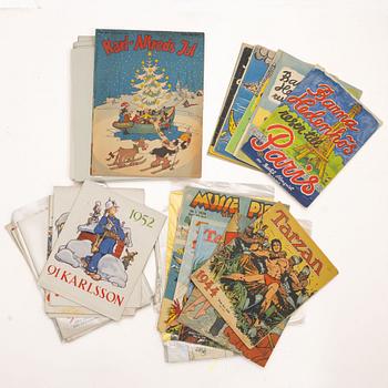 Comic books, a collection, including "Barna Hedenhös", "Fantomen", "Musse Pigg tidningen" & "91:an Karlsson".
