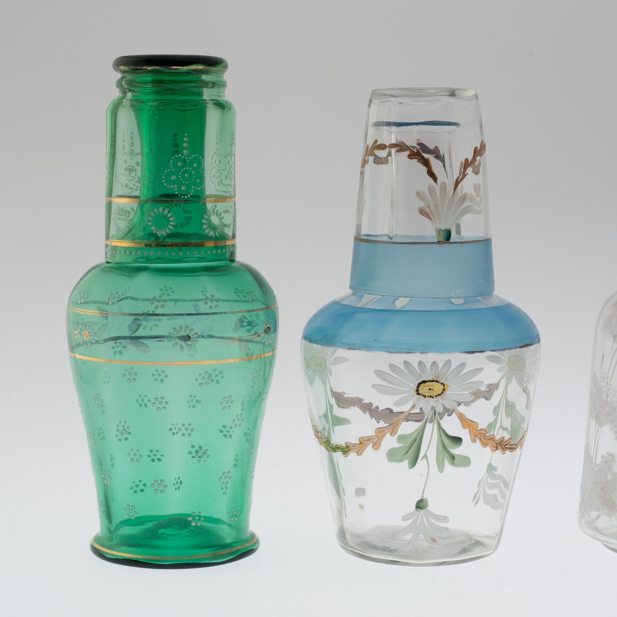VATTENKARAFFER MED GLAS, 5 st, glas, omkring år 1900.