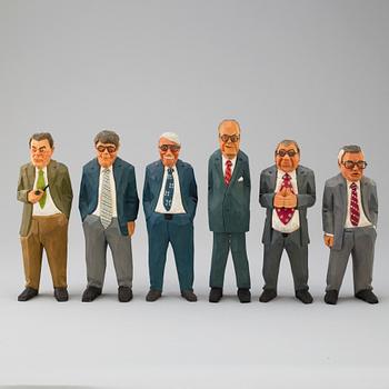 Six signed, carved and painted wood figurines by Sven Gunnarsson, third quarter of the 20th century.