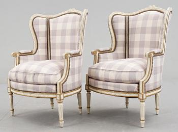 FÅTÖLJER, ett par, gustaviansk stil 1800/1900-tal.