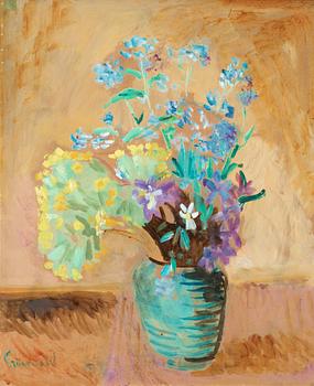 92. Isaac Grünewald, Cowslips and forget-me-nots in a jar.