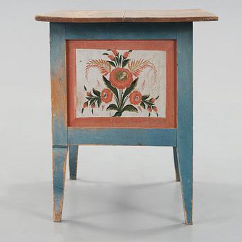 A painted pine table marked E.S.D 1833.