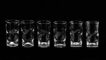 GLAS, 6 st, samt KARAFF, glas, Kosta, 1930/40-tal.