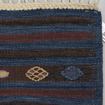 BARBRO NILSSON, carpets, 2 pieces, flat weave, 238,5 x 101 resp. 181,5 x 81 cm, "Blåbär, mörk", signed AB MMF BN.