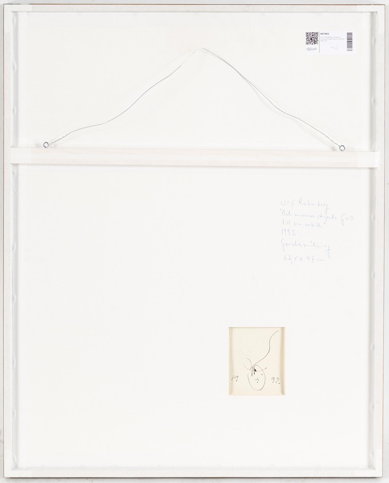 ULF RAHMBERG, gouache, signed with monogram,´and dated 1992.