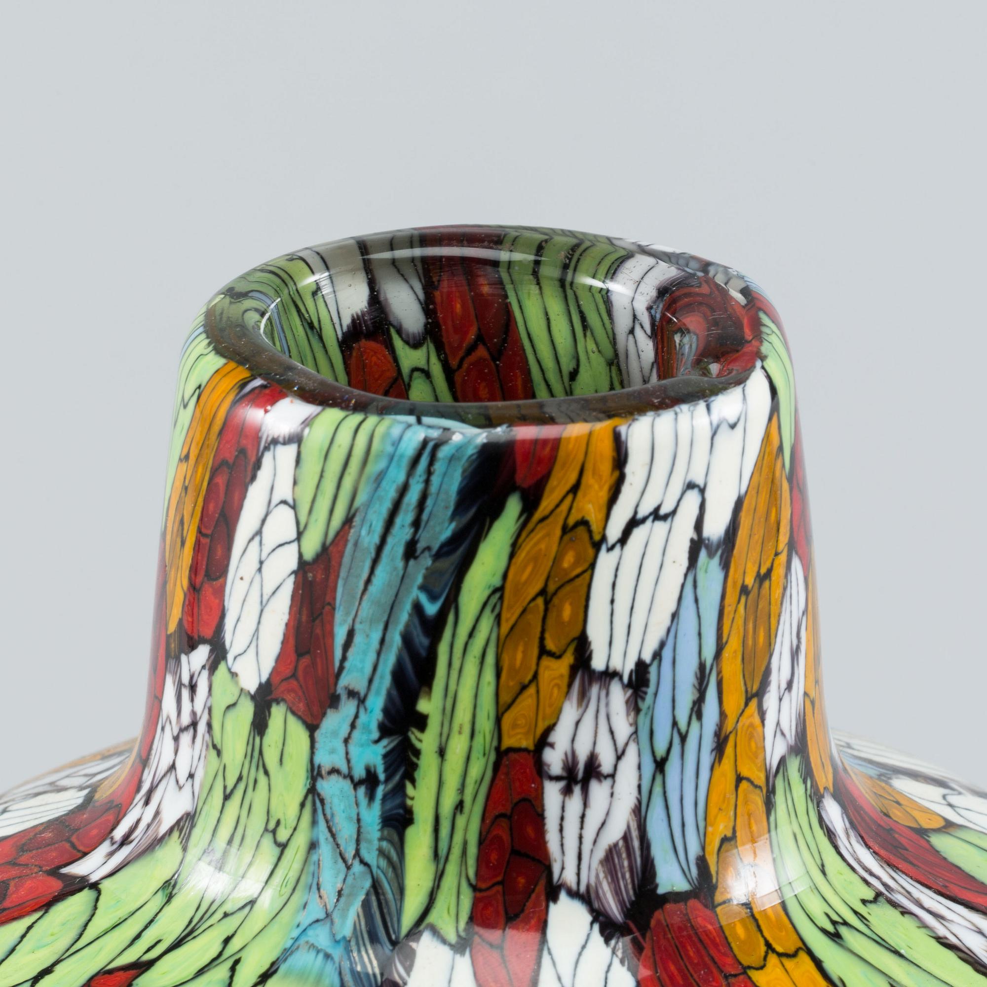 A VITTORIO FERRO MURRINE GLASS VASE FOR FRATELLI PAGNIN, 1990-2000.