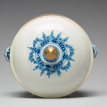 A blue and white armorial tureen with cover, and stand, Qing dynasty, 18th Century.