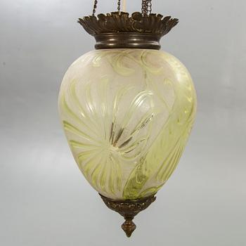 A Jugend glass and metal ceiling lamp around 1900.