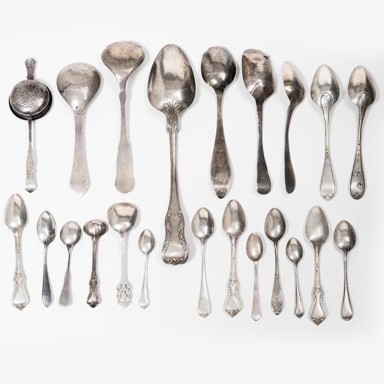Spoons, 22 pcs, silver, Denmark, Norway, Sweden, 18th-20th century.